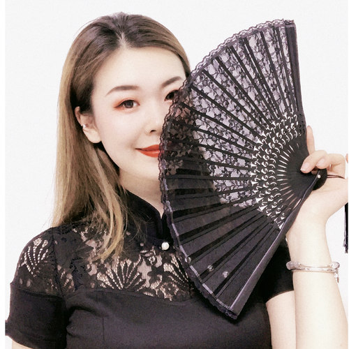 折扇日式手工蕾丝竹扇和风折扇