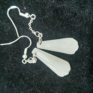 [非遗文创]正品新疆和田白玉君子兰玉兰花耳坠玉石女款玲珑饰品