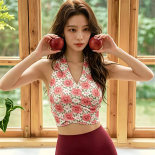 印花美背防震聚拢外穿一体式运动内衣女瑜伽服背心普拉提健身文胸