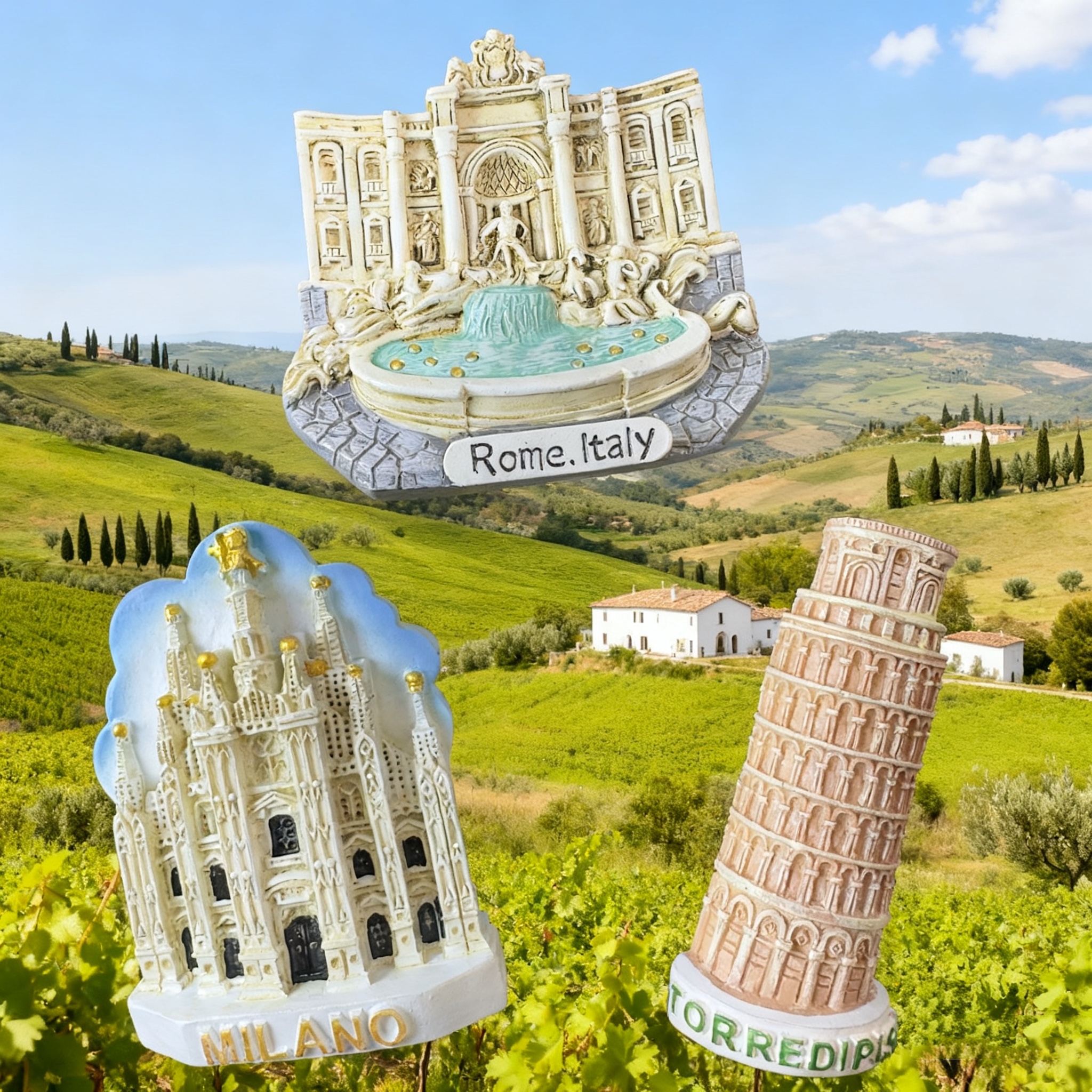 原创树脂意大利罗马许愿池米兰大教堂比萨斜塔冰箱贴创意旅游纪念