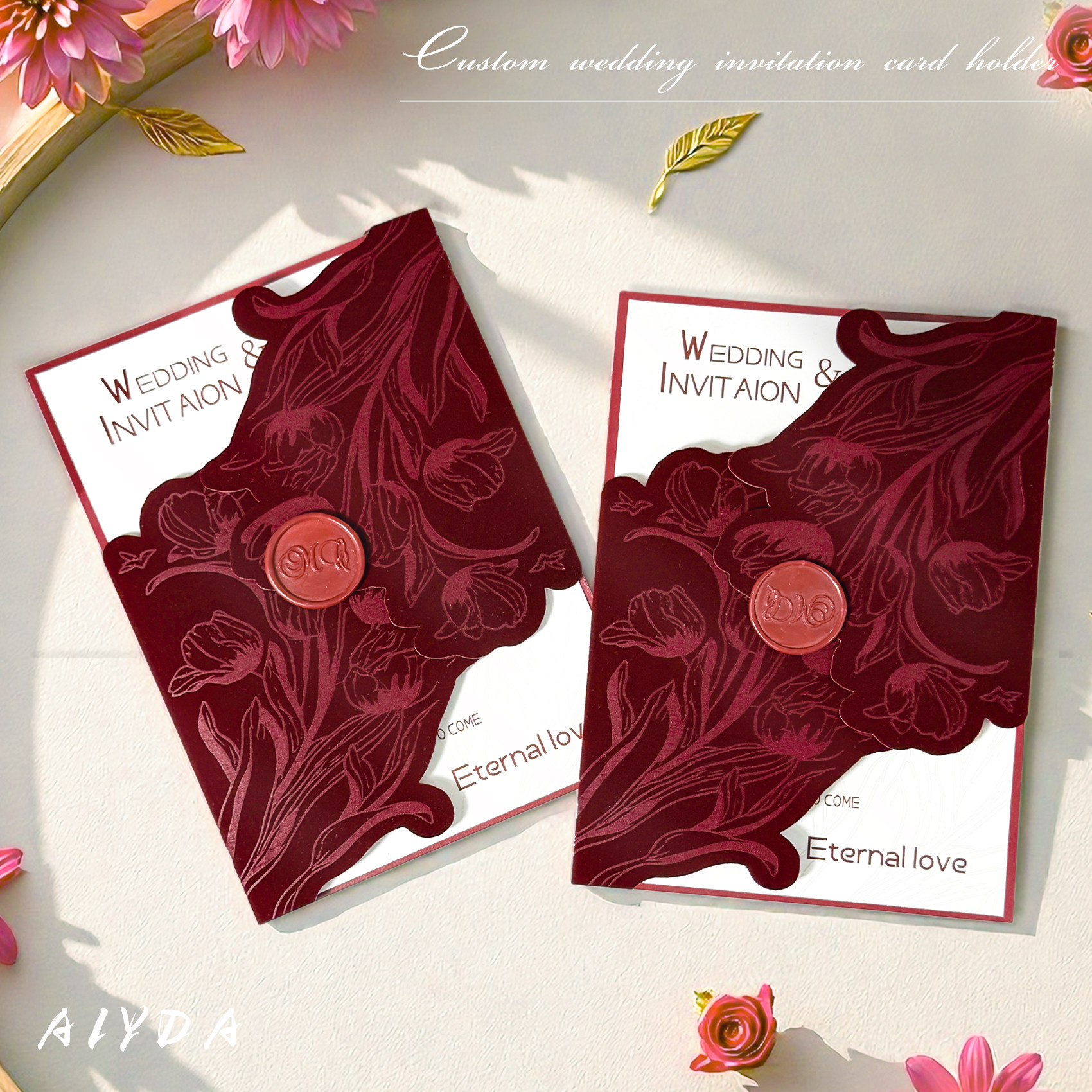 枣红色绒布压印请帖西式高档轻奢邀请函喜帖高级感火漆婚礼贺卡,节庆用品/礼品,贺卡/卡片,淘宝优惠券,粉丝福利购,淘宝优惠卷