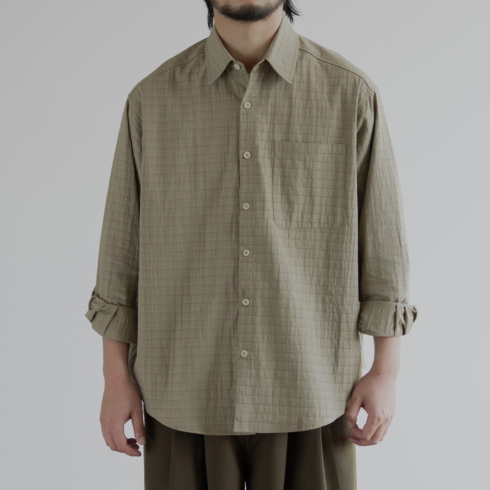 雾撞山野日系复古春季长袖衬衫男肌理格子高级感廓形宽松休闲外套