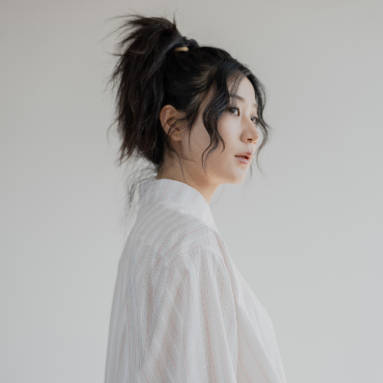 雾撞山野日系复古春季长袖条纹衬衫男女细纱浅粉提花宽松休闲衬衣图片