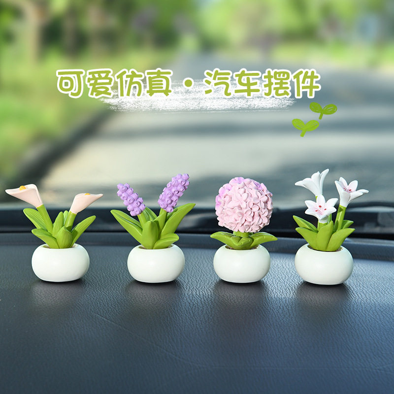 迷你仿真花朵汽车摆件风信子百合花盆栽桌面摆设装饰品树脂工艺品