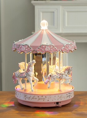 Mr.Christmas发光粉色旋转木马蓝牙音乐盒八音盒女生儿童生日礼物