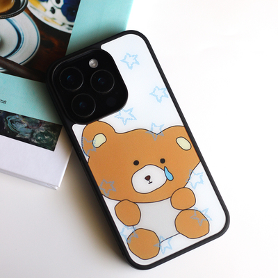 omatl原创蓝色星星小熊 pc磨砂黑边磁吸手机壳 适用于苹果iphone