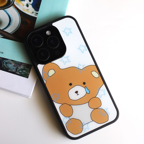omatl原创蓝色星星小熊 pc磨砂黑边磁吸手机壳 适用于苹果iphone