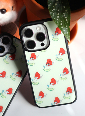 omatl原创草莓小猫 pc磨砂黑边磁吸手机壳 适用于苹果iphone131415promax