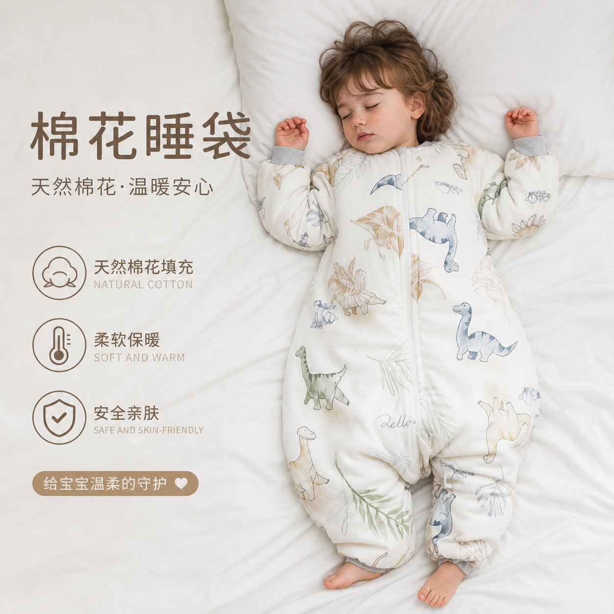 宝宝纯棉花填充分腿睡袋秋冬加厚新生婴儿连体睡衣儿童防踢被神器