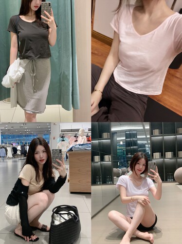 鱼没放 5色 薄皮T恤 A类棉正肩显瘦v领T恤  超级好穿！