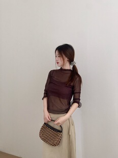 【5折 不退换】鱼没放法式复古网纱上衣浪漫花边中袖薄纱罩衫