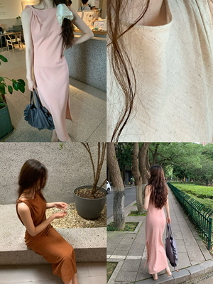 【5折 不退换】鱼没放斜裁扭扭肩带亚麻连衣裙