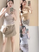 鱼没放复古防晒叠穿两件套2024年新款 性感美胸背心 花边打底衫