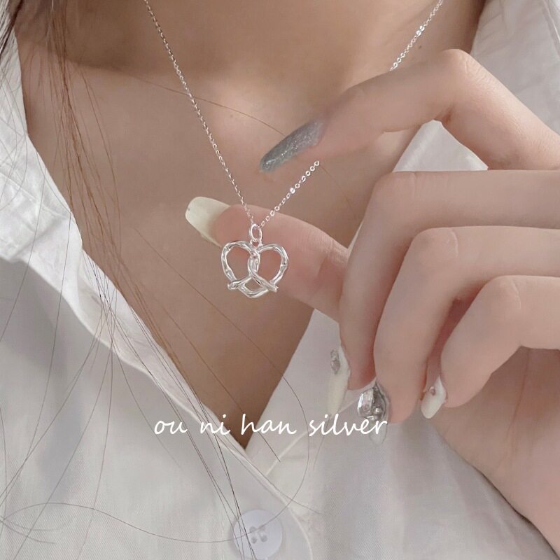 lulu 韩国博主同款S925纯银碱水心形项链女锁骨链ins高级感毛衣链