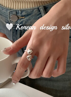 韩国东大门饰品 S925纯银交叉爱心形戒指 开口高级感小众指环