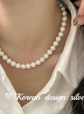 倪妮同款天然9-10m淡水珍珠S925纯银项链气质简约锁骨链 高级感女