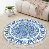 波西风圆形涤棉编织地毯卧室简约吊篮摇椅地垫民宿装 饰瑜伽坐垫