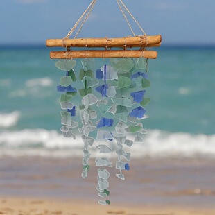 Sea Glass and Driftwood Chime Sandblas波西米亚海玻璃手工风铃