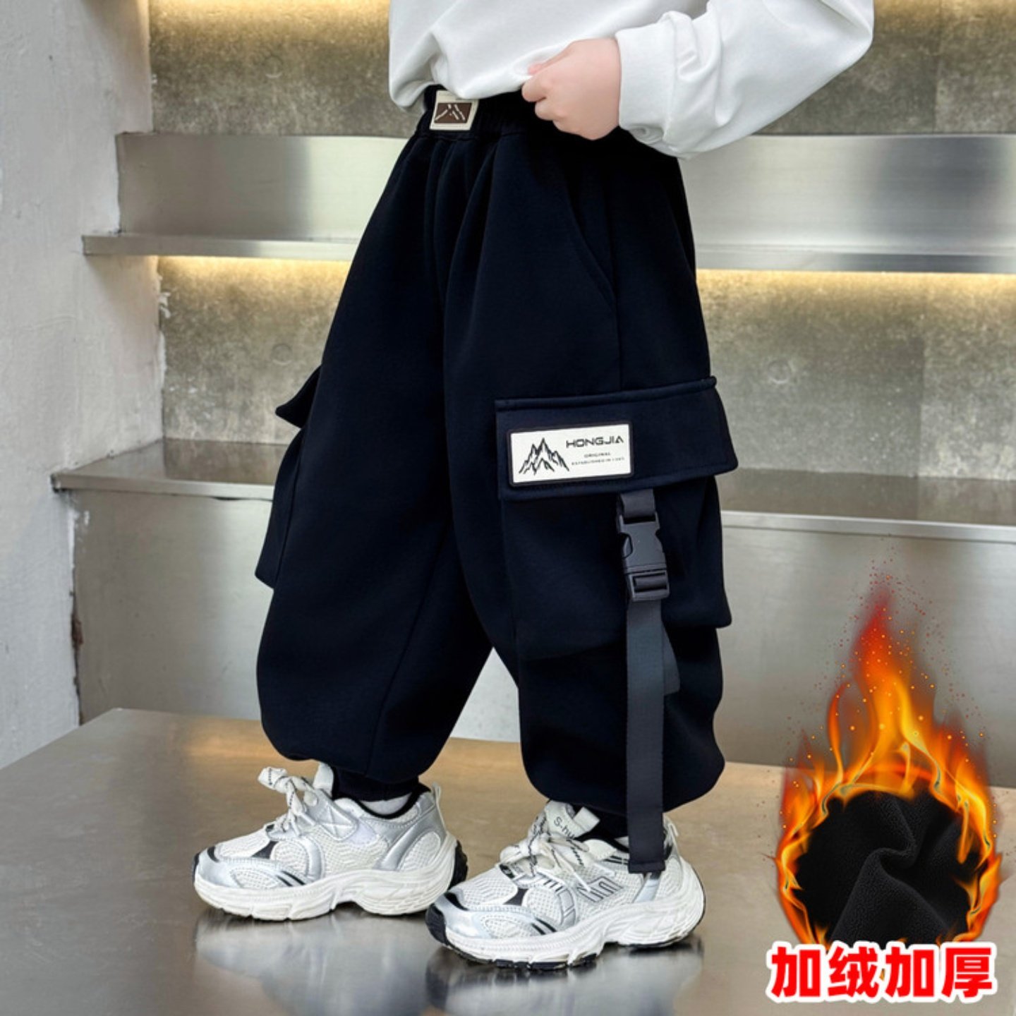 男童工装裤加绒加厚秋冬装2025新款儿童炸街裤子洋气男孩束脚裤潮,童装/婴儿装/亲子装,裤子,淘宝优惠券,粉丝福利购,淘宝优惠卷