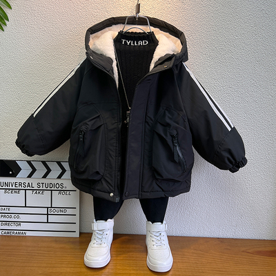 男童棉衣秋冬款加厚保暖儿童冲锋衣帅气时髦宝宝连帽外套冬季加绒