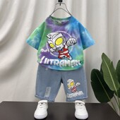 套装 男孩2025新款 儿童装 短袖 宝宝夏季 奥特曼衣服亮灯发光男童夏装