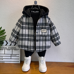 男童外套秋冬款2025新款儿童冬装棉衣男孩二夹棉毛呢连帽棒球衬衣