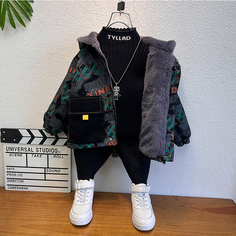 儿童装男童冬季加绒牛仔外套2024新款宝宝冬款派克服男孩冬装上衣,童装/婴儿装/亲子装,普通外套,淘宝优惠券,粉丝福利购,淘宝优惠卷