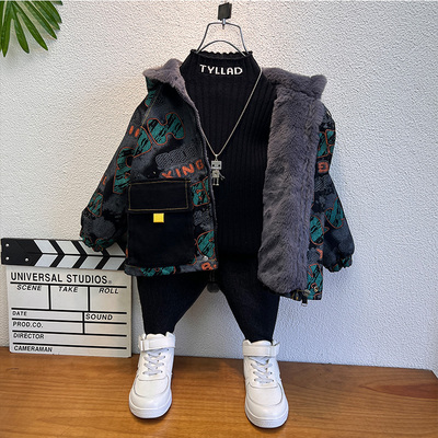 儿童装男童冬季加绒牛仔外套