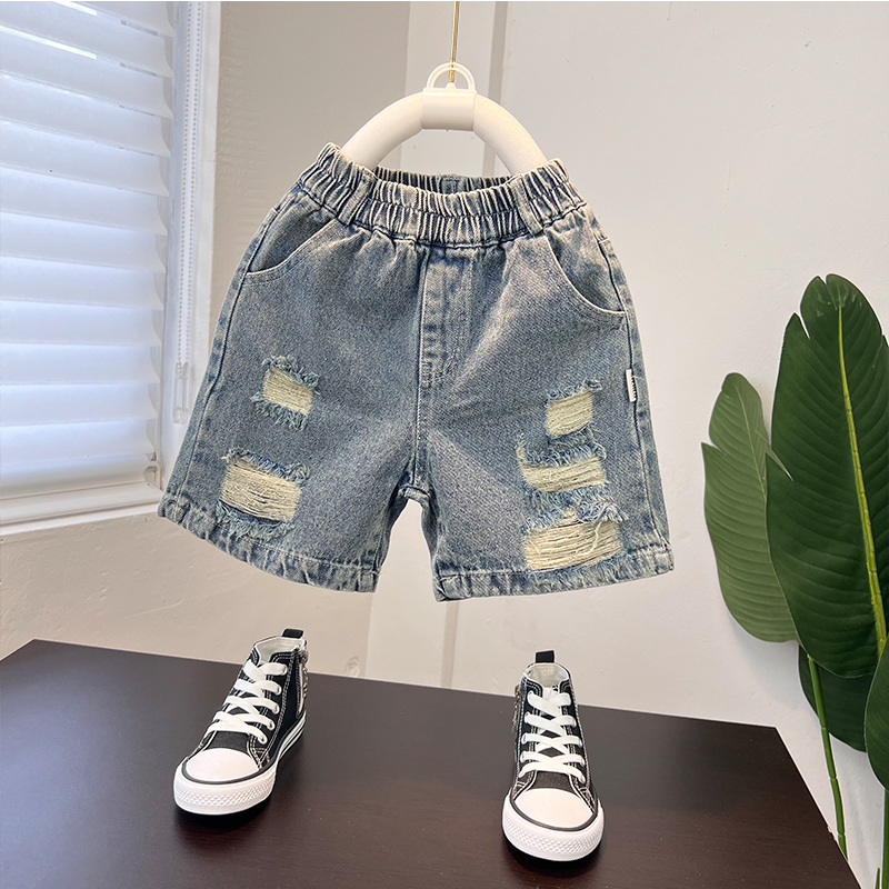 破洞牛仔短裤男童夏季薄款外穿时髦三分裤洋气潮2024新款儿童裤子