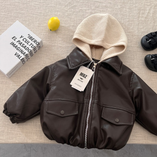 男童冬装加绒加厚皮衣外套2025新款儿童冬季保暖棉服男宝宝皮夹克