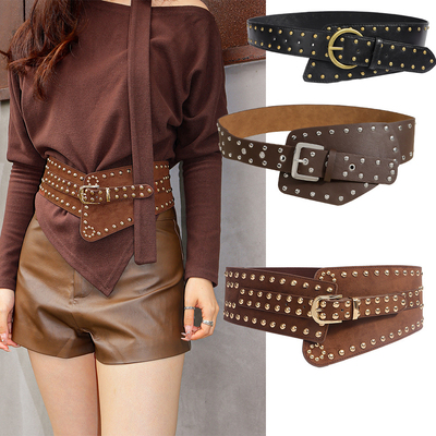 复古铆钉朋克风腰带百搭小众装饰裙子配裤子外搭宽皮带y2k腰封女