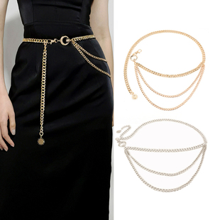 朋克风双层金属ins金属腰链装饰链条百搭裙子细腰带男女裤链个性