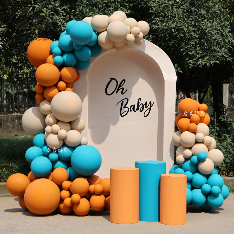 孔雀蓝色系气球链店铺活动装饰