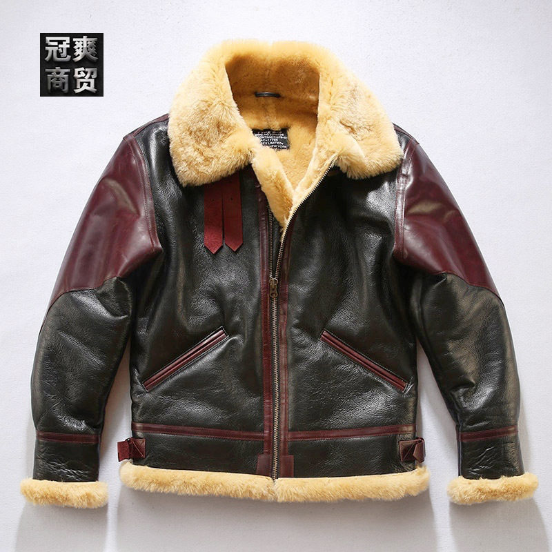 欧美加厚新西兰绵羊皮皮衣外套男女B6皮毛一体飞行服夹克