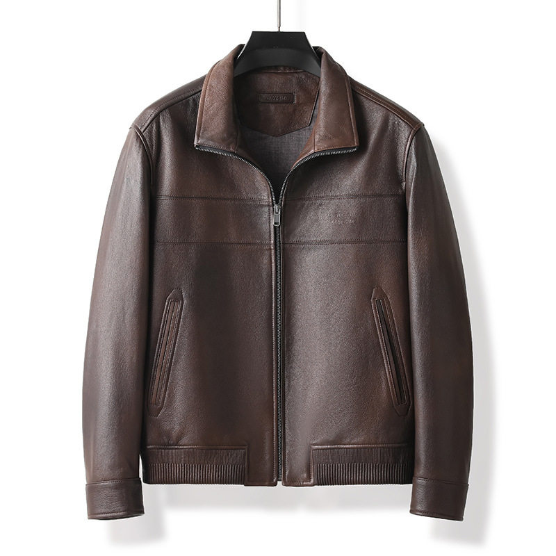海宁2025秋季工厂新款真皮皮衣男商务休闲短款皮夹克棕色皮衣外套
