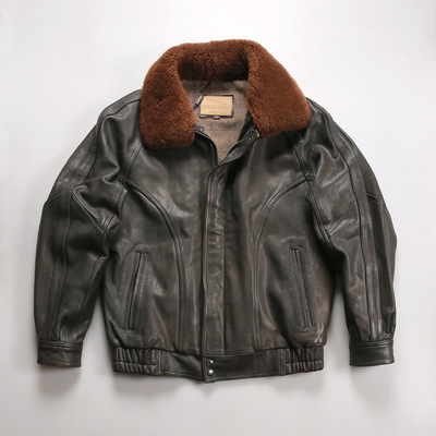 植鞣油蜡山羊皮皮衣男士港风复古休闲飞行员真皮夹克