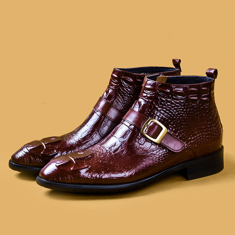 【vip】秋冬马丁靴男士真皮鳄鱼纹高帮英伦头层牛皮拉链皮靴
