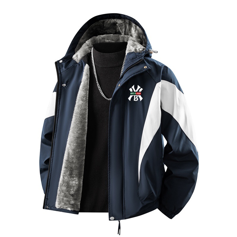 高品质秋冬加绒夹克潮男大码连帽宽松时尚潮牌冲锋衣保暖休闲外套