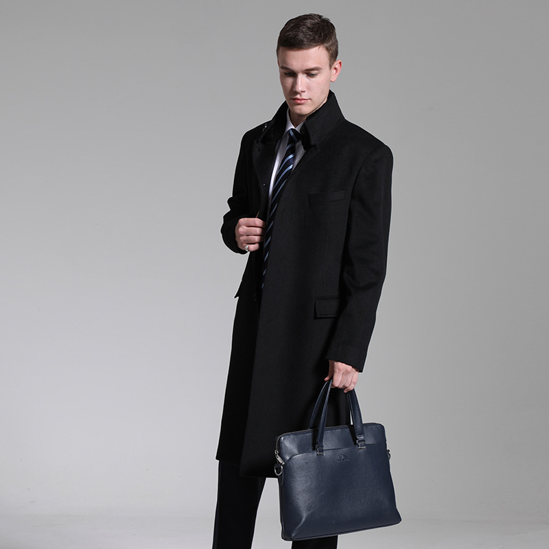 2025年秋冬款男式立领羊毛大衣男中长款狐狸毛呢子风衣外套定制