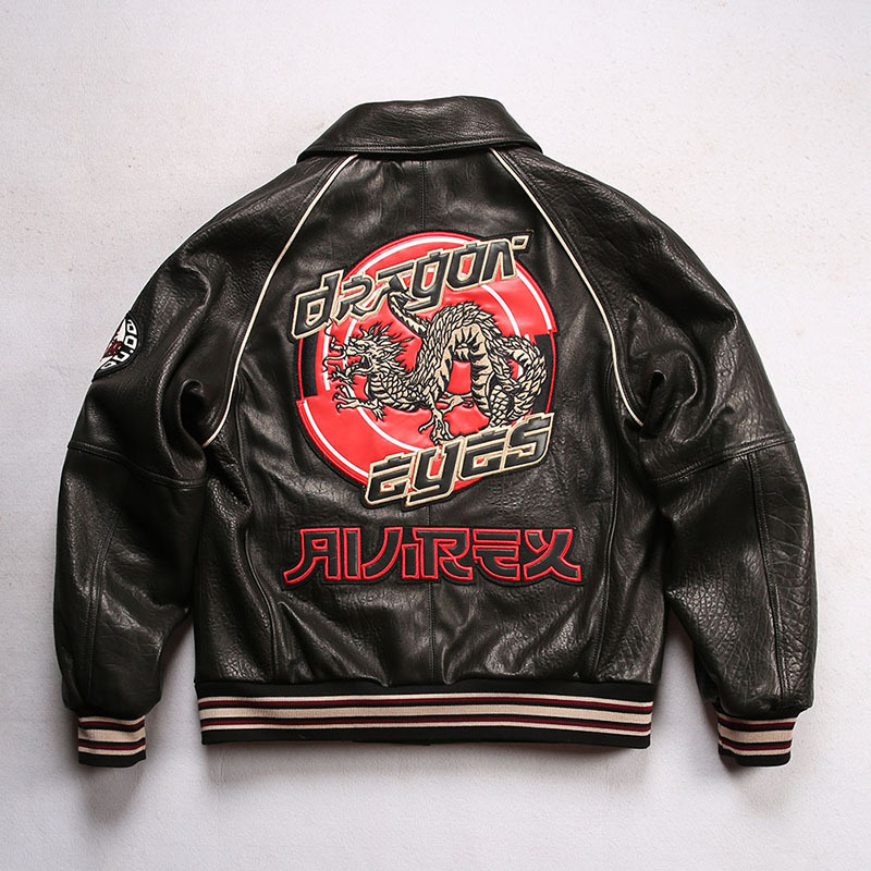 加肥加大码号阔版真皮飞行服夹克男李小龙龙之眼意大利绵羊皮皮衣