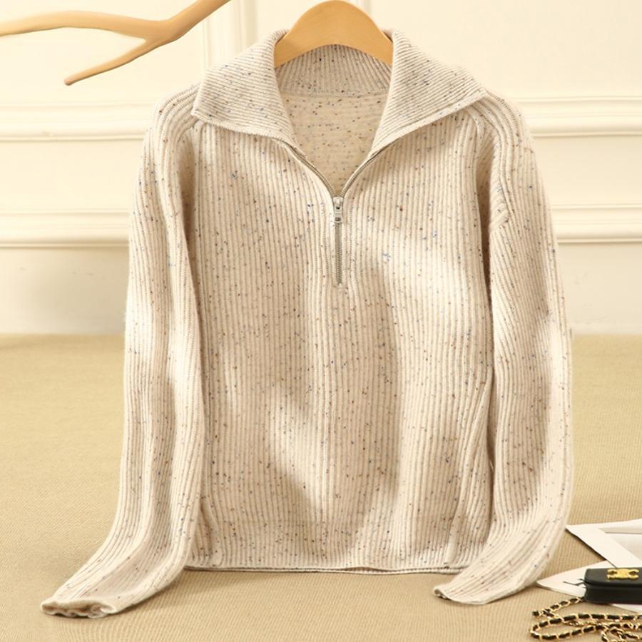 鄂尔*斯产半拉链翻领套头针织毛衣100%纯山羊绒衫女款冬季打底衫