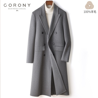 2025新双面羊毛呢大衣男中长款冬季保暖加厚呢子外套双排扣英伦风