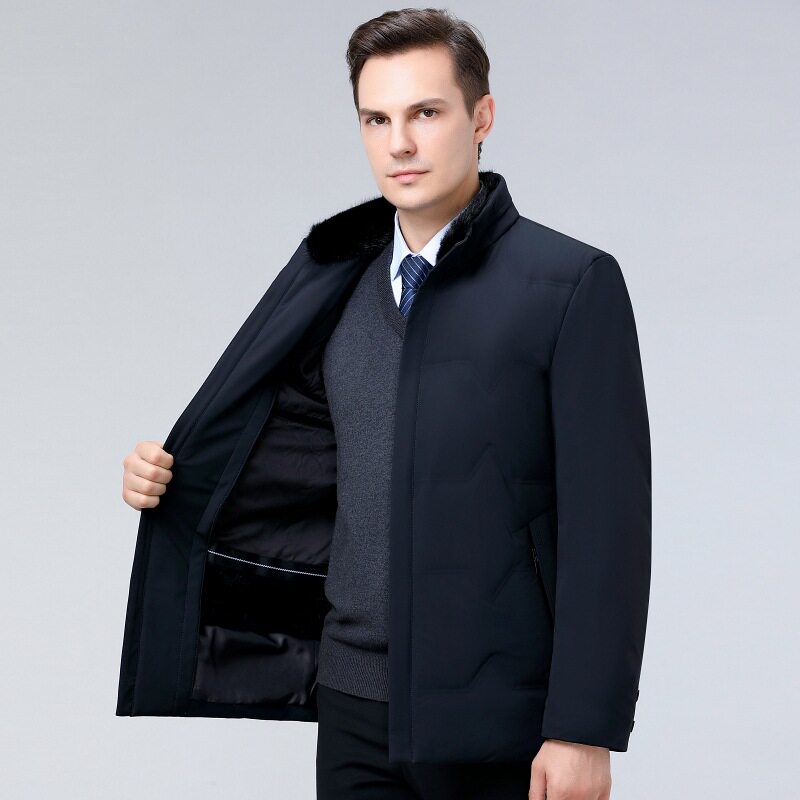 派克服男冬季水貂毛领可拆卸内胆兔毛皮尼克服中老年加厚抗寒外套