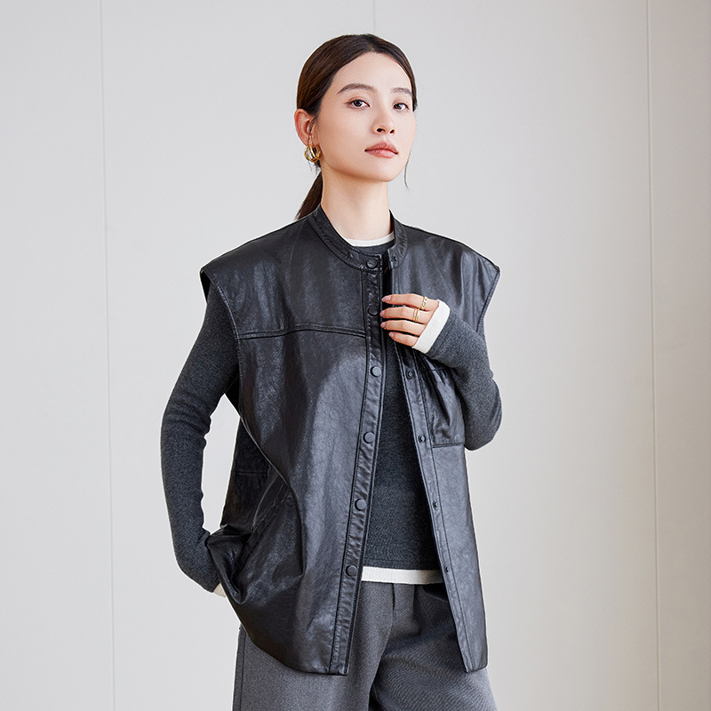 2025秋季新款真皮马甲女设计感高级感小个子洋气时尚女士真皮马甲