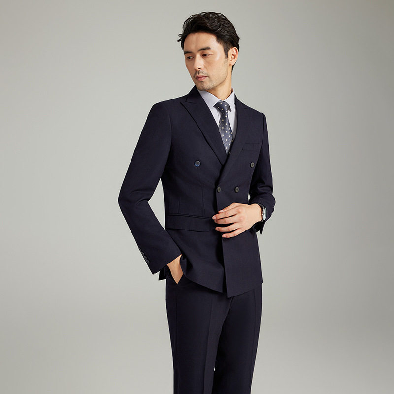 时尚西服套装男双排扣条纹婚礼英伦修身西装男士新郎结婚礼服韩版