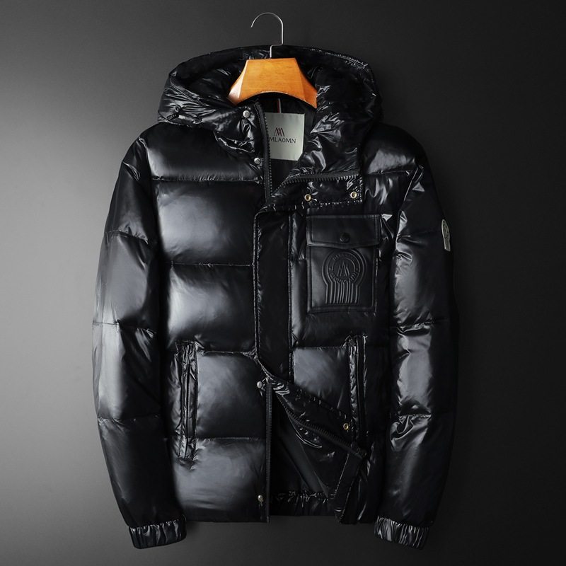 欧洲站2024冬季新款男士连帽羽绒服大码纯色帅气休闲时尚保暖外套