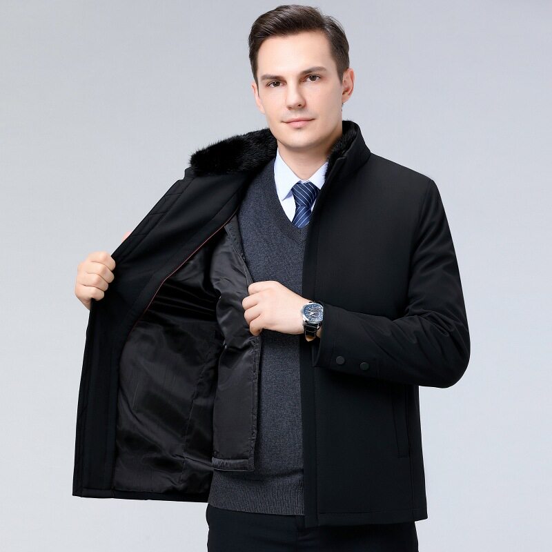 尼克服男士獭兔毛内胆立领保暖外套冬季新款水貂毛领可拆卸羽绒服