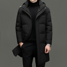 2025羽绒服商务男款大码白鸭绒中长帽子可拆厚男士外套90羽绒服