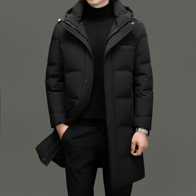 2025羽绒服商务男款大码白鸭绒中长帽子可拆厚男士外套90羽绒服