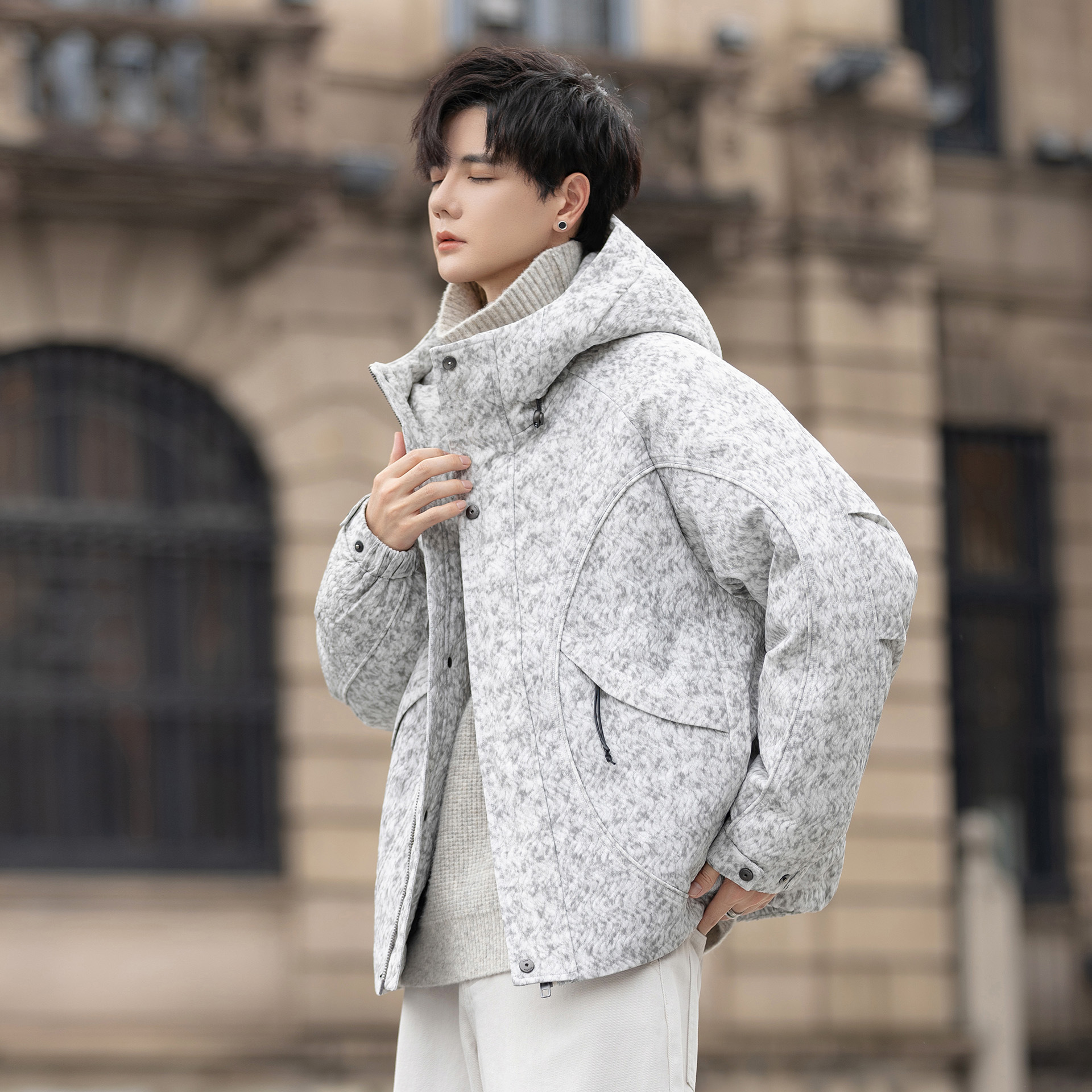 潮牌2025新款男士羽绒服冬季白鸭绒加厚保暖连帽外套高级感上衣潮